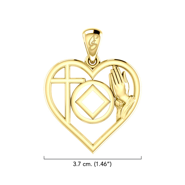 NA Recovery Symbol with Faith and Christogram in Heart Solid Gold Pendant GPD6396