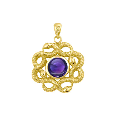 Ouroboros Snake with Celtic Knot Solid Gold Pendant with Gem GPD6410