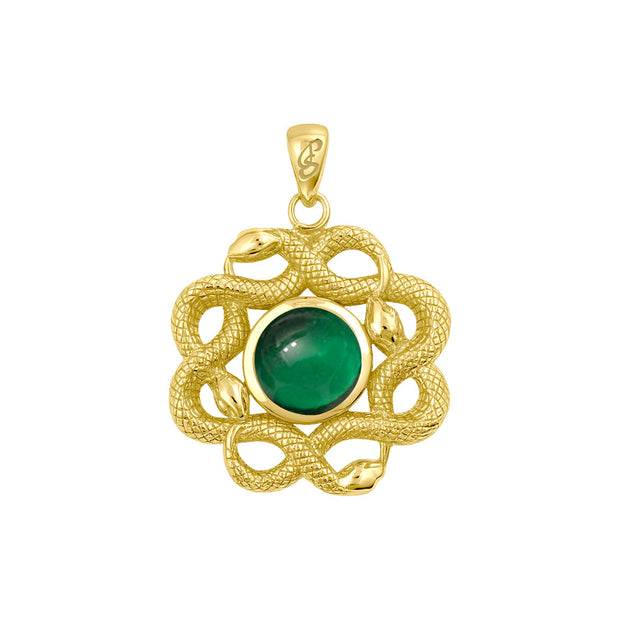 Ouroboros Snake with Celtic Knot Solid Gold Pendant with Gem GPD6410