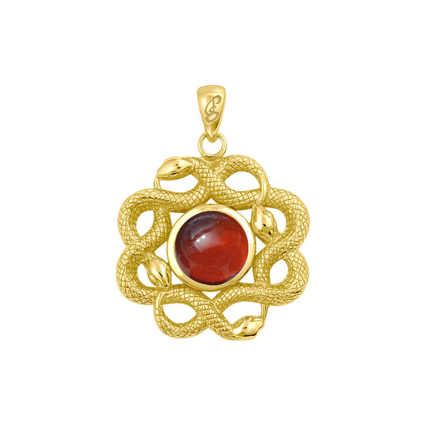 Ouroboros Snake with Celtic Knot Solid Gold Pendant with Gem GPD6410