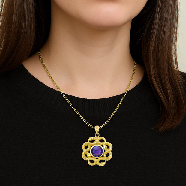 Ouroboros Snake with Celtic Knot Solid Gold Pendant with Gem GPD6410