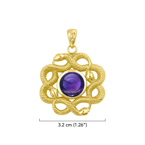 Ouroboros Snake with Celtic Knot Solid Gold Pendant with Gem GPD6410