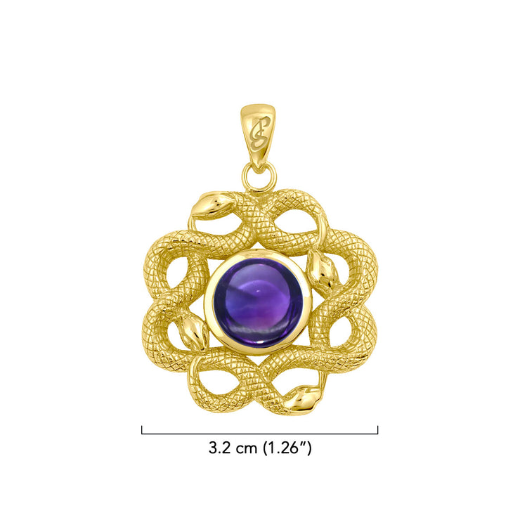 Ouroboros Snake with Celtic Knot Solid Gold Pendant with Gem GPD6410