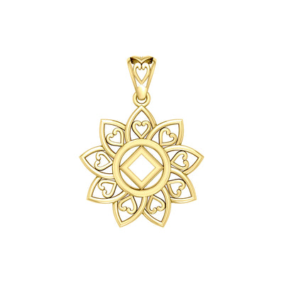 The Flower of Unity with NA Recovery Symbol Solid Gold Pendant GPD6421