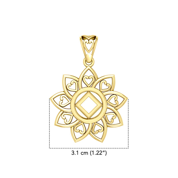 The Flower of Unity with NA Recovery Symbol Solid Gold Pendant GPD6421