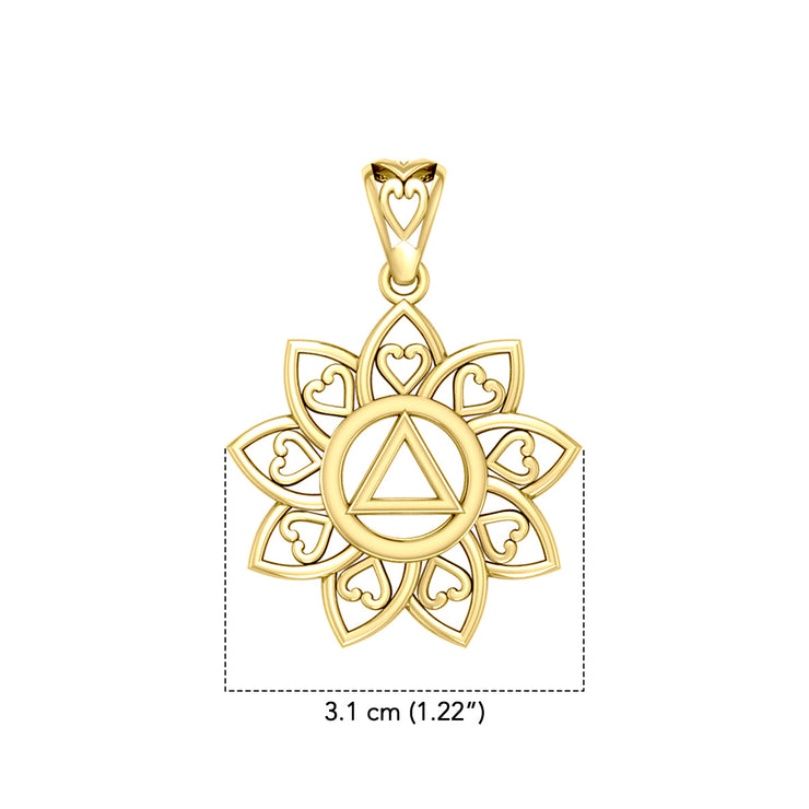 The Flower of Unity with AA Recovery Symbol Solid Gold Pendant GPD6422