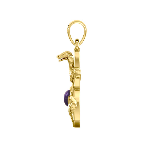 Triple Snake with Celtic Trinity Knot Solid Gold Pendant with Gem GPD6426