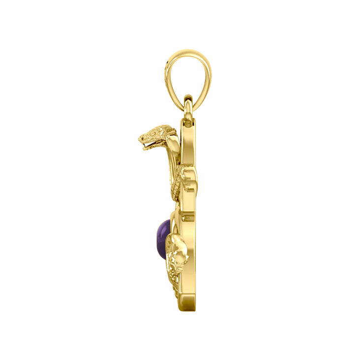 Triple Snake with Celtic Trinity Knot Solid Gold Pendant with Gem GPD6426