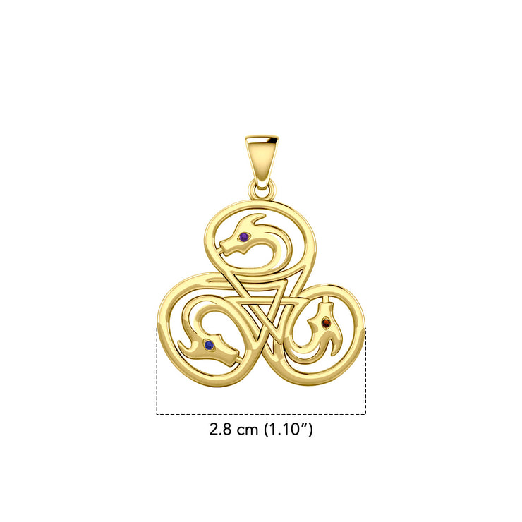 Dragon with Triskele Solid Gold Pendant with Gemstone GPD6439
