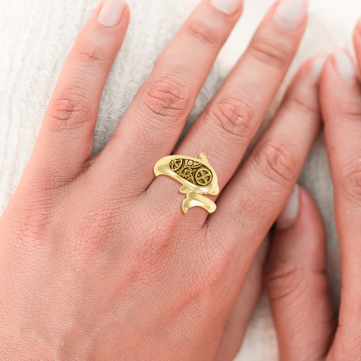 Dolphin Steampunk Solid Gold Ring GRI1268