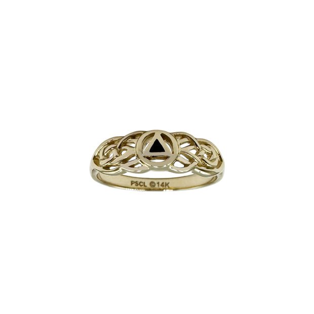 Celtic AA Recovery Inlaid Stone Solid Yellow Gold Ring GRI1272