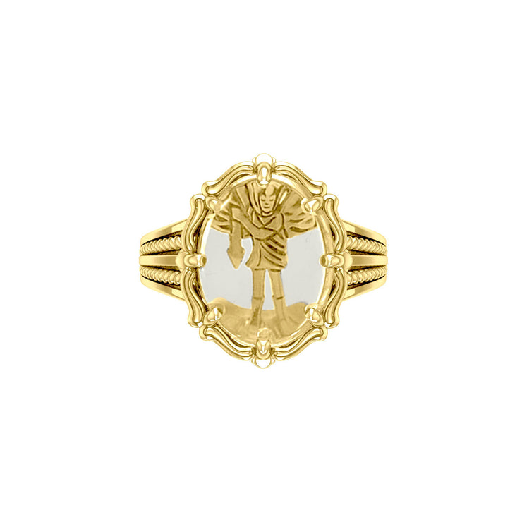 Archangel Michael Solid Gold Ring with Genuine White Quartz GRI1723