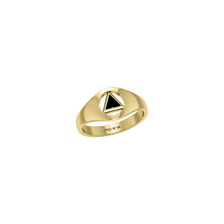 Small Solid Yellow Gold Ring with Inlaid Stone Recovery Symbol GRI1932