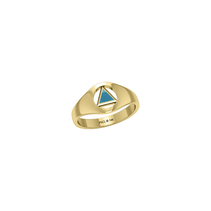 Small Solid Yellow Gold Ring with Inlaid Stone Recovery Symbol GRI1932