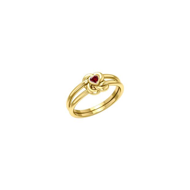 Celtic Knotwork Solid Yellow Gold Ring With Heart Gemstone GRI2308