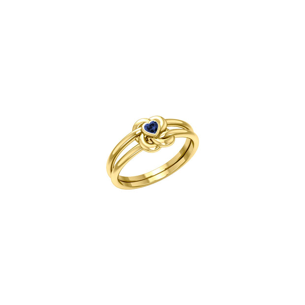 Celtic Knotwork Solid Yellow Gold Ring With Heart Gemstone GRI2308