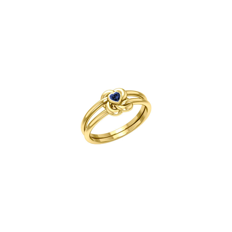Celtic Knotwork Solid Yellow Gold Ring With Heart Gemstone GRI2308