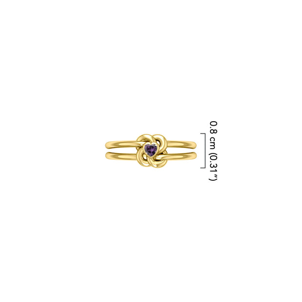 Celtic Knotwork Solid Yellow Gold Ring With Heart Gemstone GRI2308