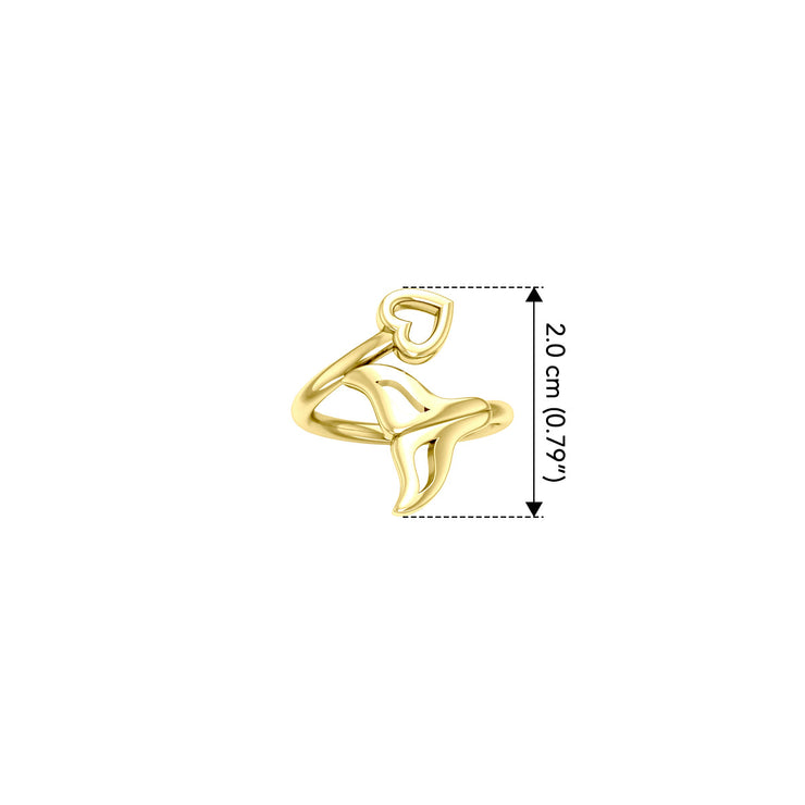 Whale Tail with Heart Solid Yellow Gold Wrap Ring GRI2342