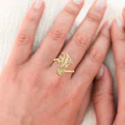 Angel Fish With Seashell Solid Gold Ring GRI2345