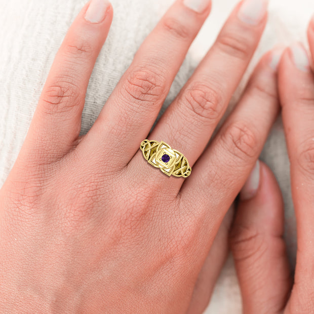Muladhara Root Chakra with Celtic Designs Solid Yellow Gold Ring GRI2351