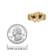 Celtic Double Heart And Trinity With Gemstone Solid Gold Ring GRI2392
