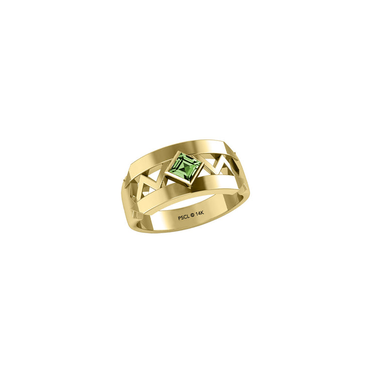 The Modern Zigzag Solid Yellow Gold Band Ring with Square Gemstone NA Symbol GRI2438