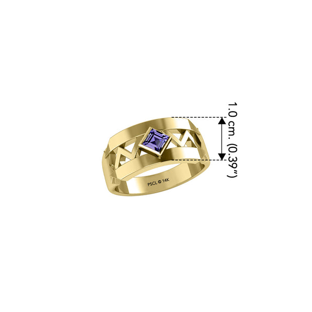 The Modern Zigzag Solid Yellow Gold Band Ring with Square Gemstone NA Symbol GRI2438