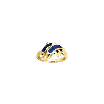 Twin Dolphins Solid Gold and Synthetic Paua Shell Ring GRI250