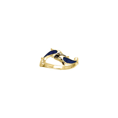 Twin Dolphins Solid Gold Ring with Synthetic Paua Enamel GRI254