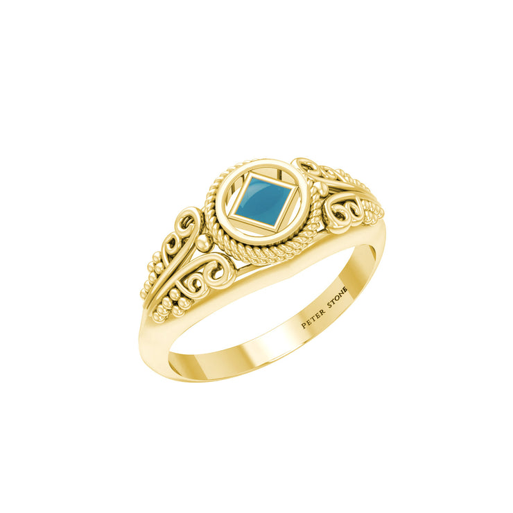 A progressive faith ~ Solid Yellow Gold Power Celtic Inlaid Stone NA Symbol Ring GRI2554