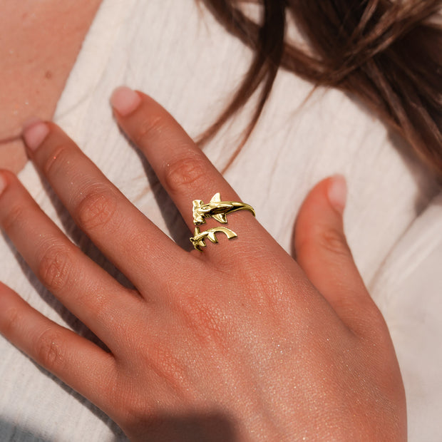 Hammerhead Shark Solid Yellow Gold Wrap Ring GRI2555