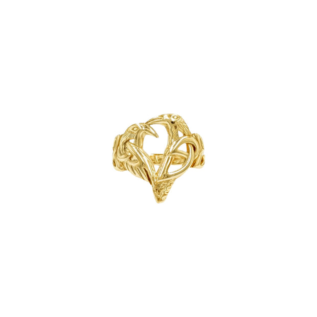 Love of The Mythical Celtic Heart Raven Solid Gold Ring GRI2565