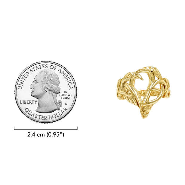 Love of The Mythical Celtic Heart Raven Solid Gold Ring GRI2565