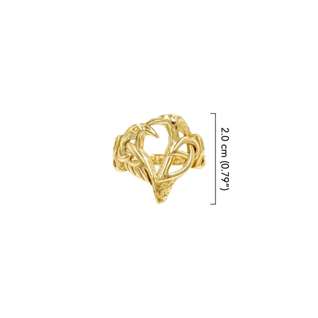 Love of The Mythical Celtic Heart Raven Solid Gold Ring GRI2565