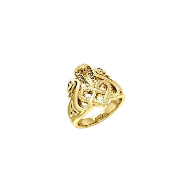 Triple Snake with Celtic Heart Solid Gold Ring GRI2567