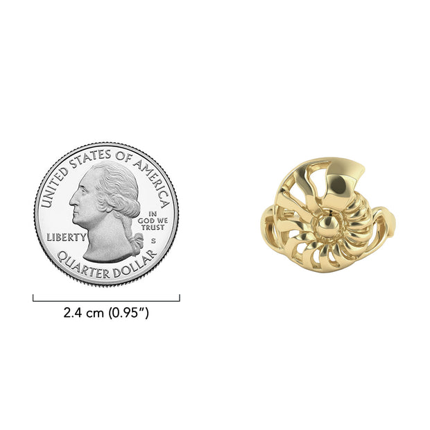 DiveSilver Nautilus and Wave Solid Gold Ring GRI2576