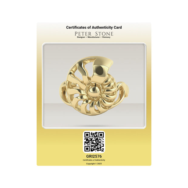 DiveSilver Nautilus and Wave Solid Gold Ring GRI2576