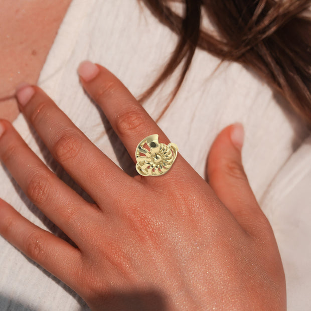 DiveSilver Nautilus and Wave Solid Gold Ring GRI2576