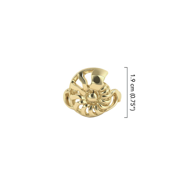 DiveSilver Nautilus and Wave Solid Gold Ring GRI2576