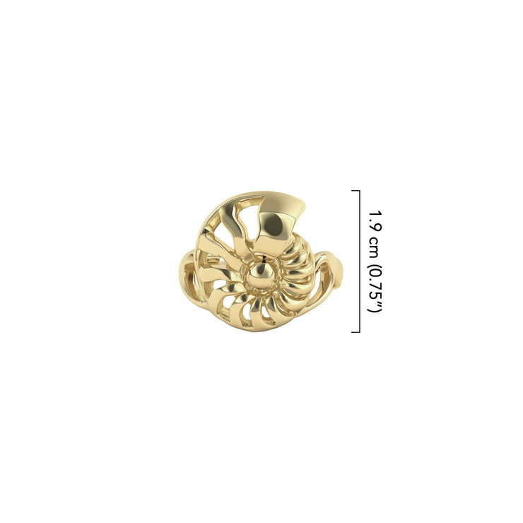 DiveSilver Nautilus and Wave Solid Gold Ring GRI2576