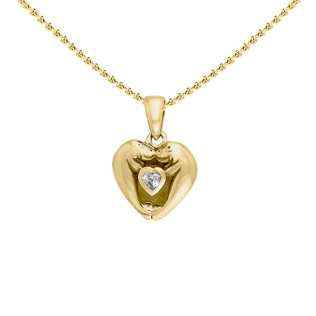 Manatees Solid Gold Pendant with Heart Gemstone and Chain Set GSE735