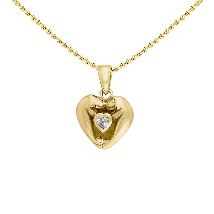 Manatees Solid Gold Pendant with Heart Gemstone and Chain Set GSE735