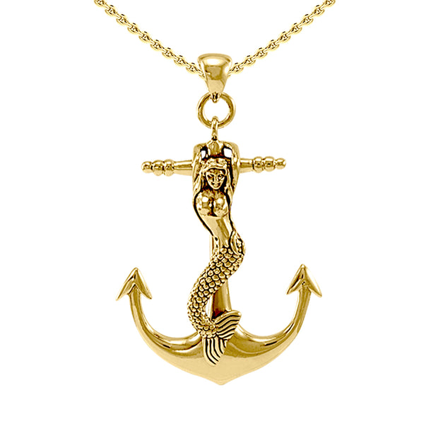 Large Solid Gold Mermaid and Anchor Pendant and Chain Set GSE743