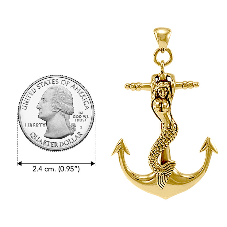 Large Solid Gold Mermaid and Anchor Pendant and Chain Set GSE743