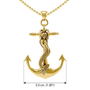 Large Solid Gold Mermaid and Anchor Pendant and Chain Set GSE743