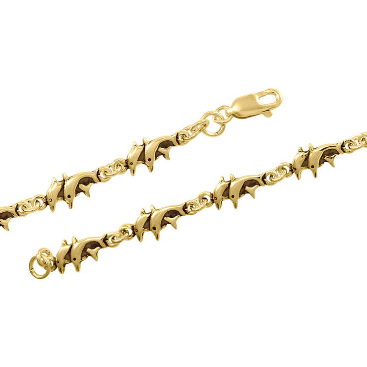 Double Dolphins Solid Gold Link Bracelet GTBG532