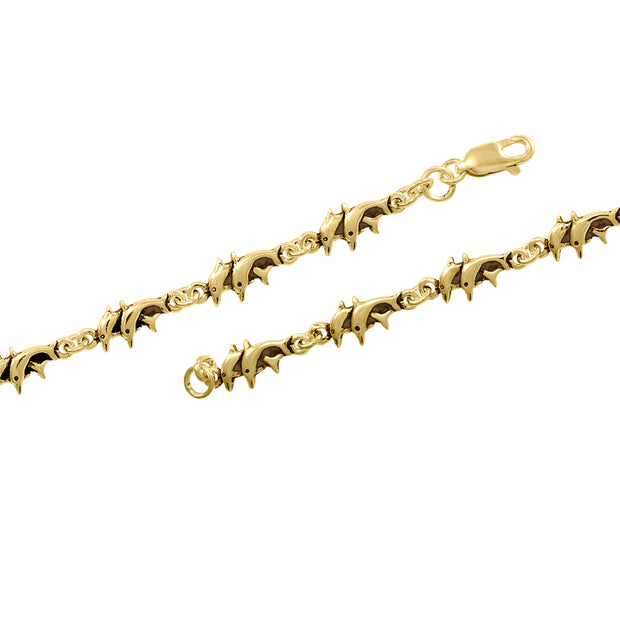 Double Dolphins Solid Gold Link Bracelet GTBG532