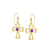 Modern Cross Solid Gold Earrings with Gemstone GTE1150