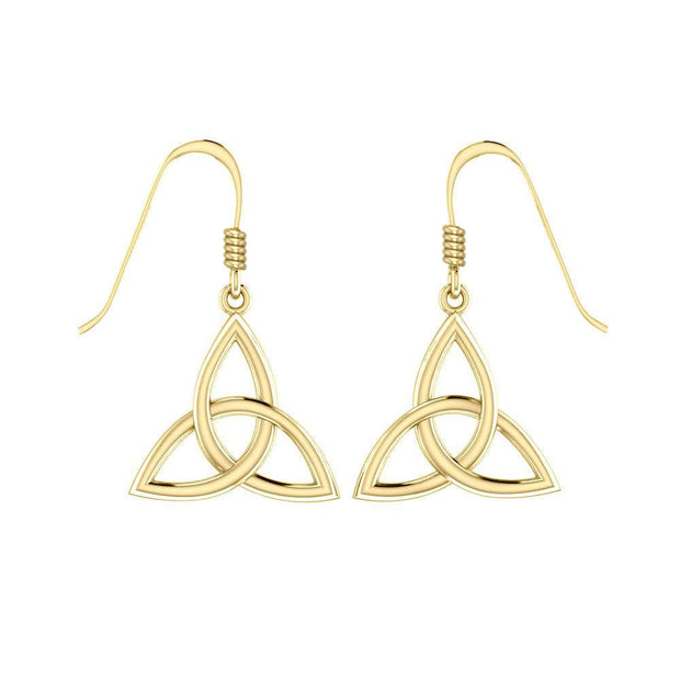 Endless Connection in Celtic Triquetra ~ Solid Gold Jewelry Dangling Earrings GTE128